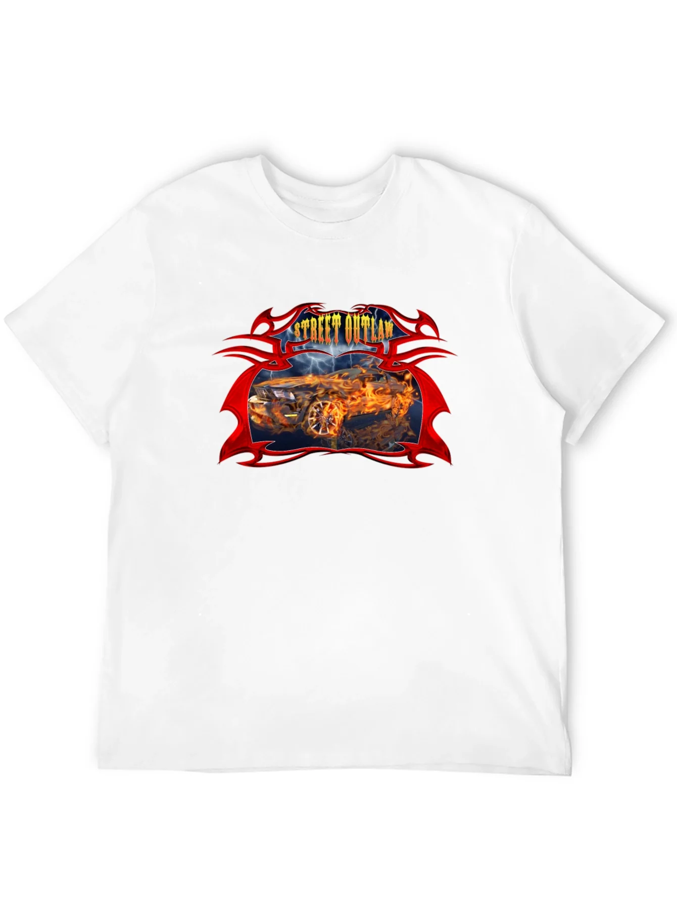 Camiseta Negra Street Outlaw Coche en Llamas