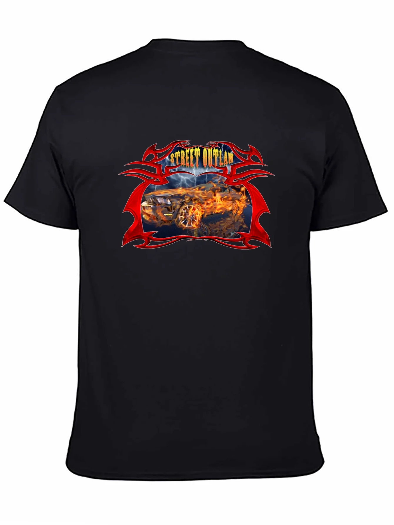 Camiseta Negra Street Outlaw Coche en Llamas