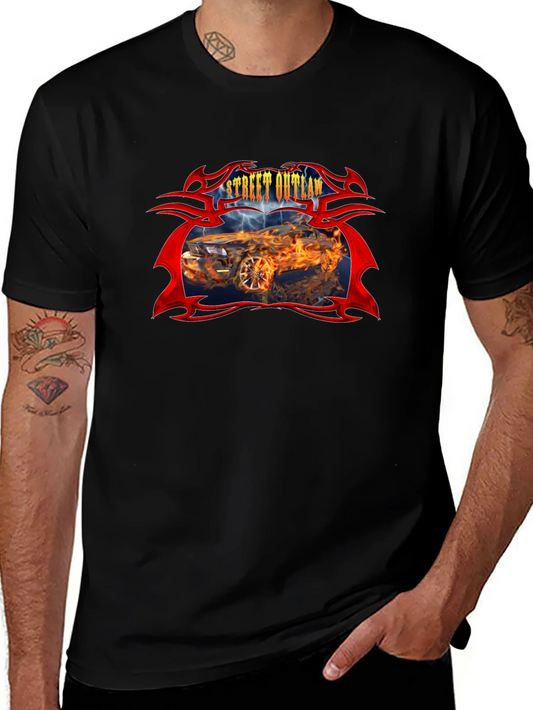 Camiseta Negra Street Outlaw Coche en Llamas