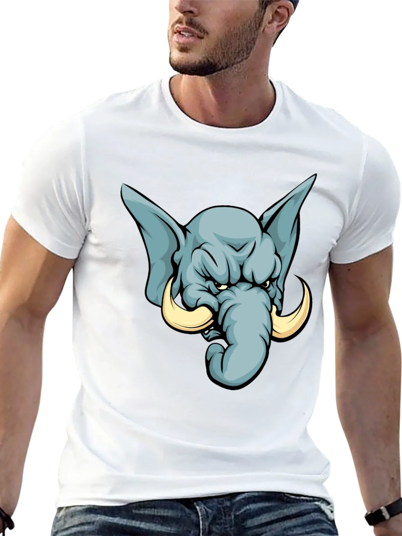 Camiseta Negra con Estampado de Elefante Furioso