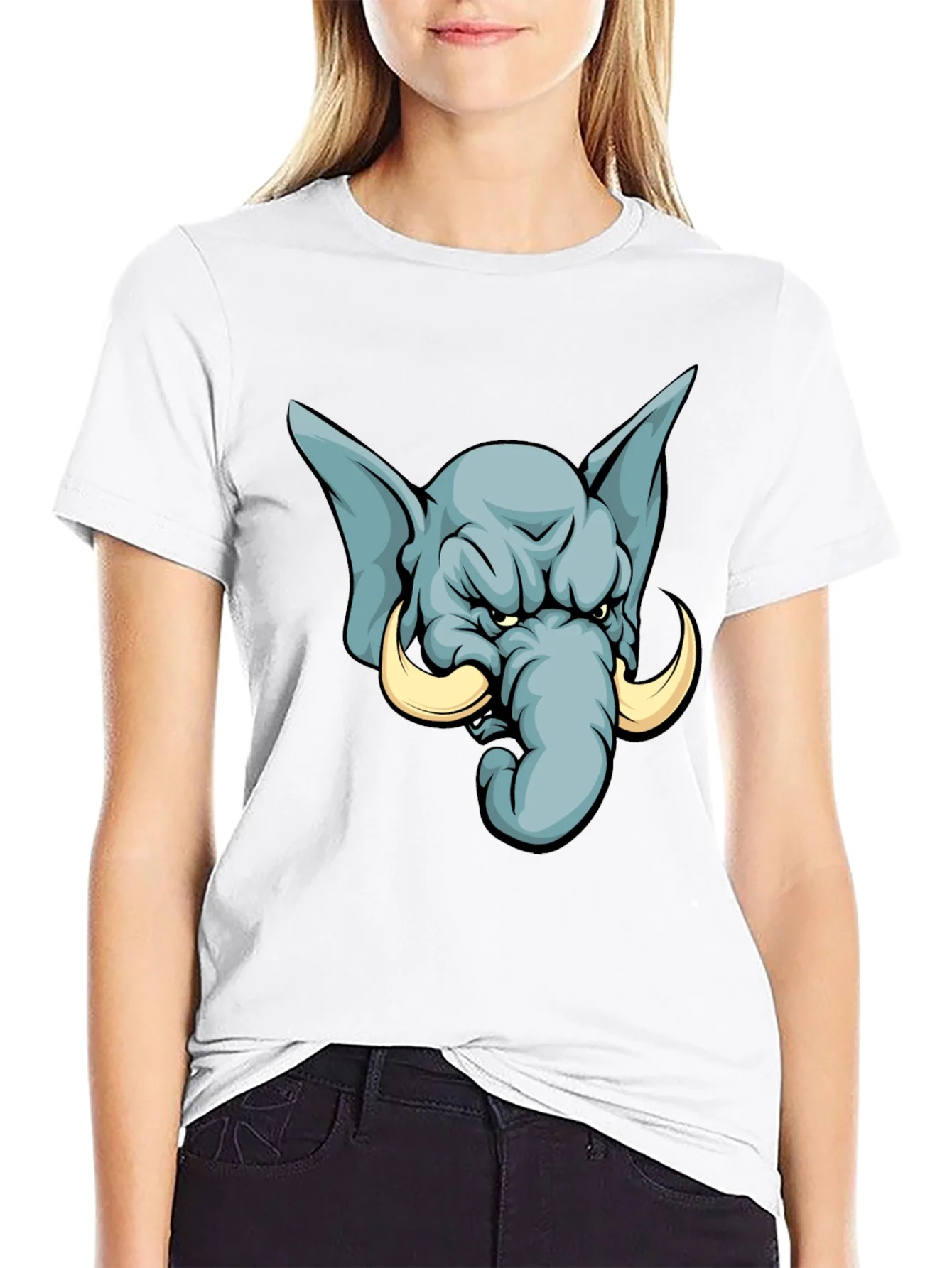 Camiseta Negra con Estampado de Elefante Furioso