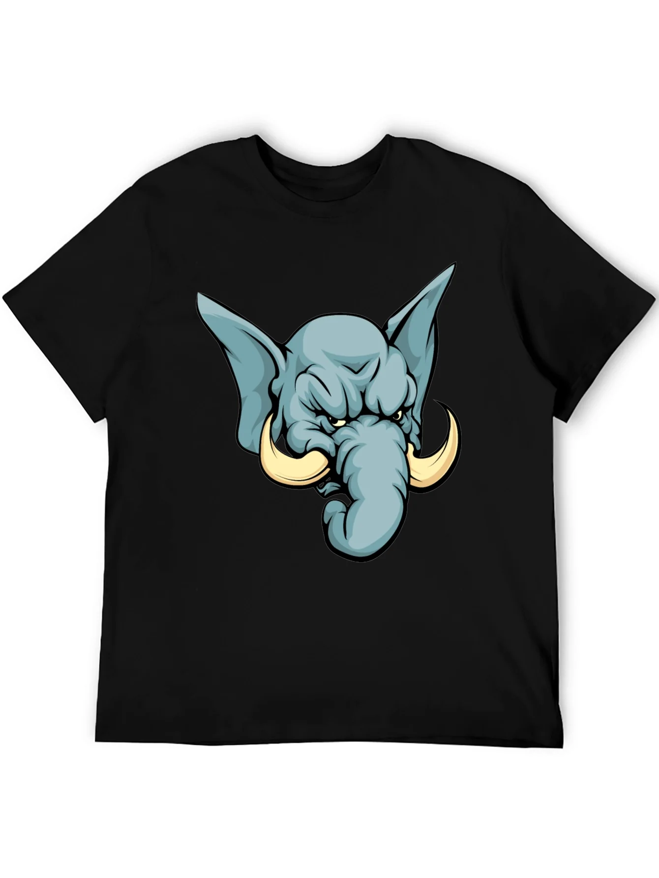 Camiseta Negra con Estampado de Elefante Furioso