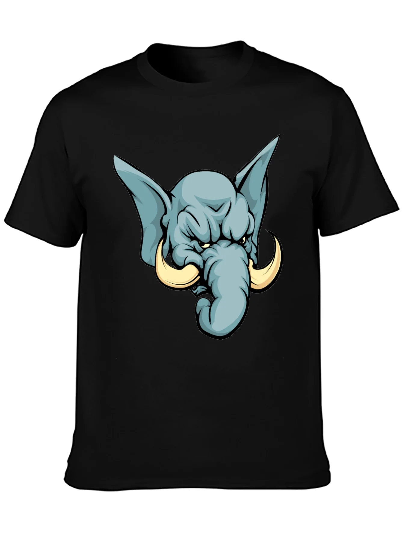 Camiseta Negra con Estampado de Elefante Furioso