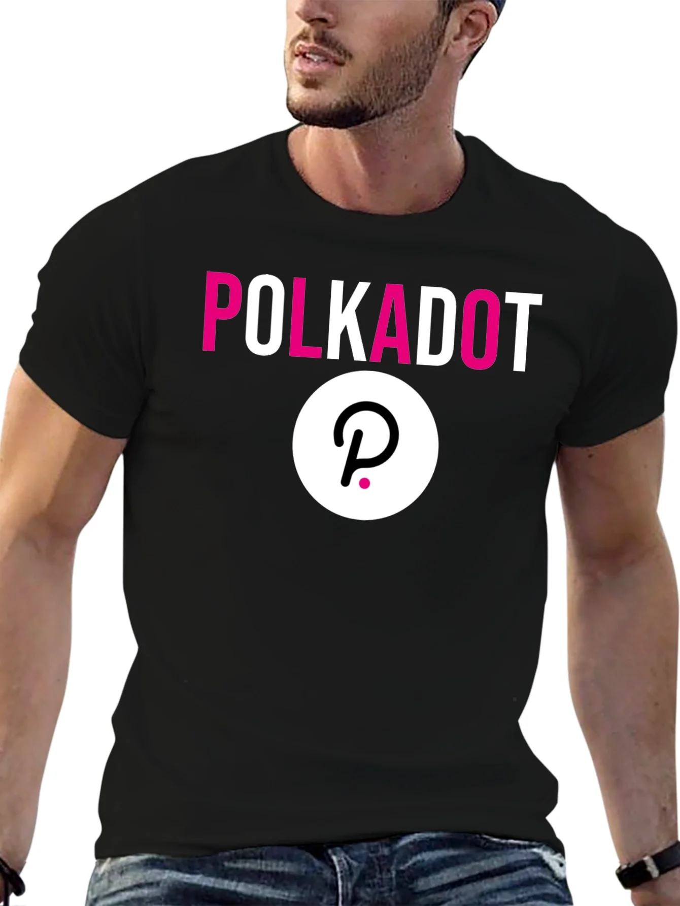 Rebbecca Polkadot Crypto Black T-Shirt - Stylish Blockchain Apparel
