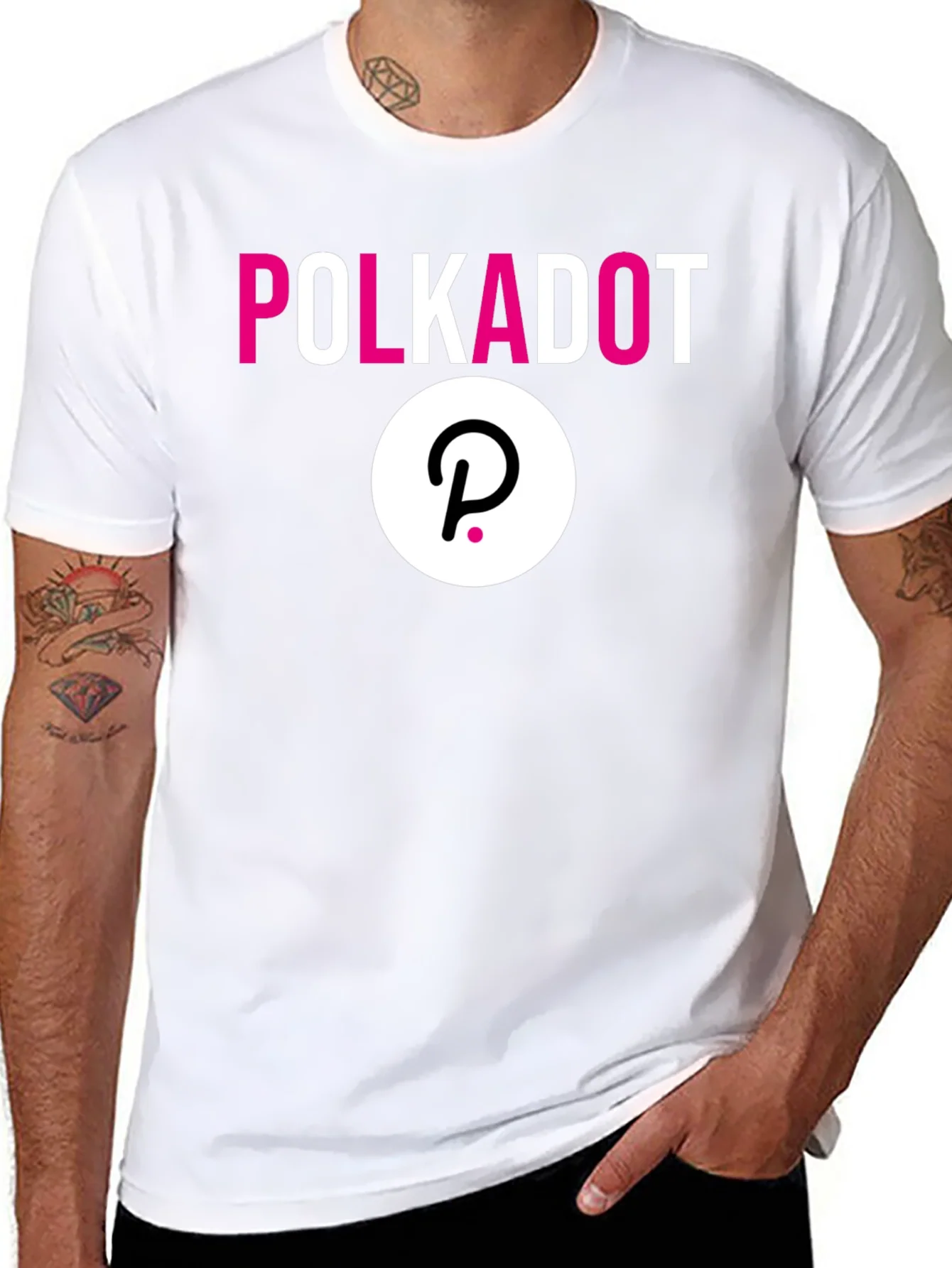 Rebbecca Polkadot Crypto Black T-Shirt - Stylish Blockchain Apparel