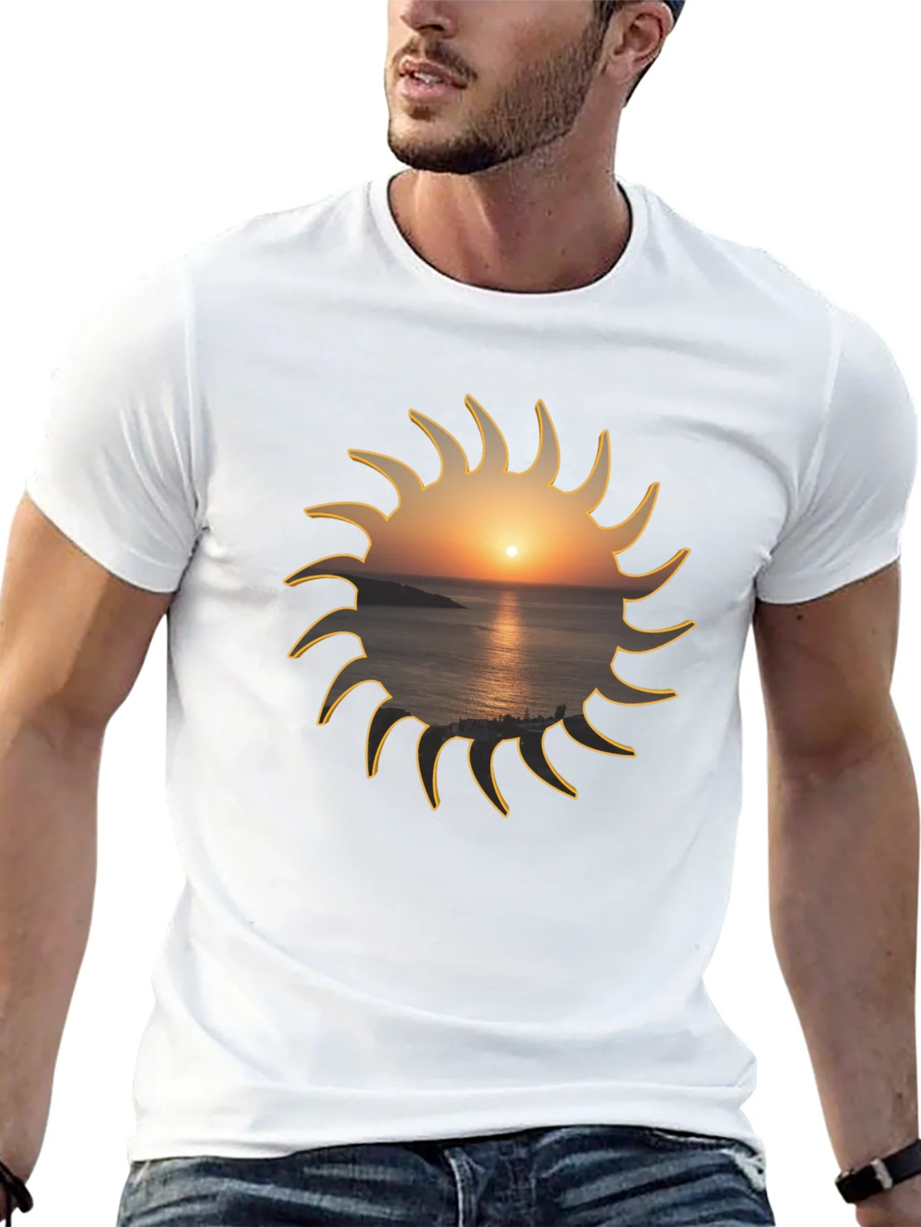 Camiseta Negra Sol con Atardecer Marino