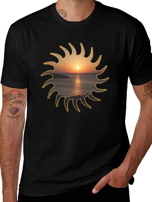 Camiseta Negra Sol con Atardecer Marino