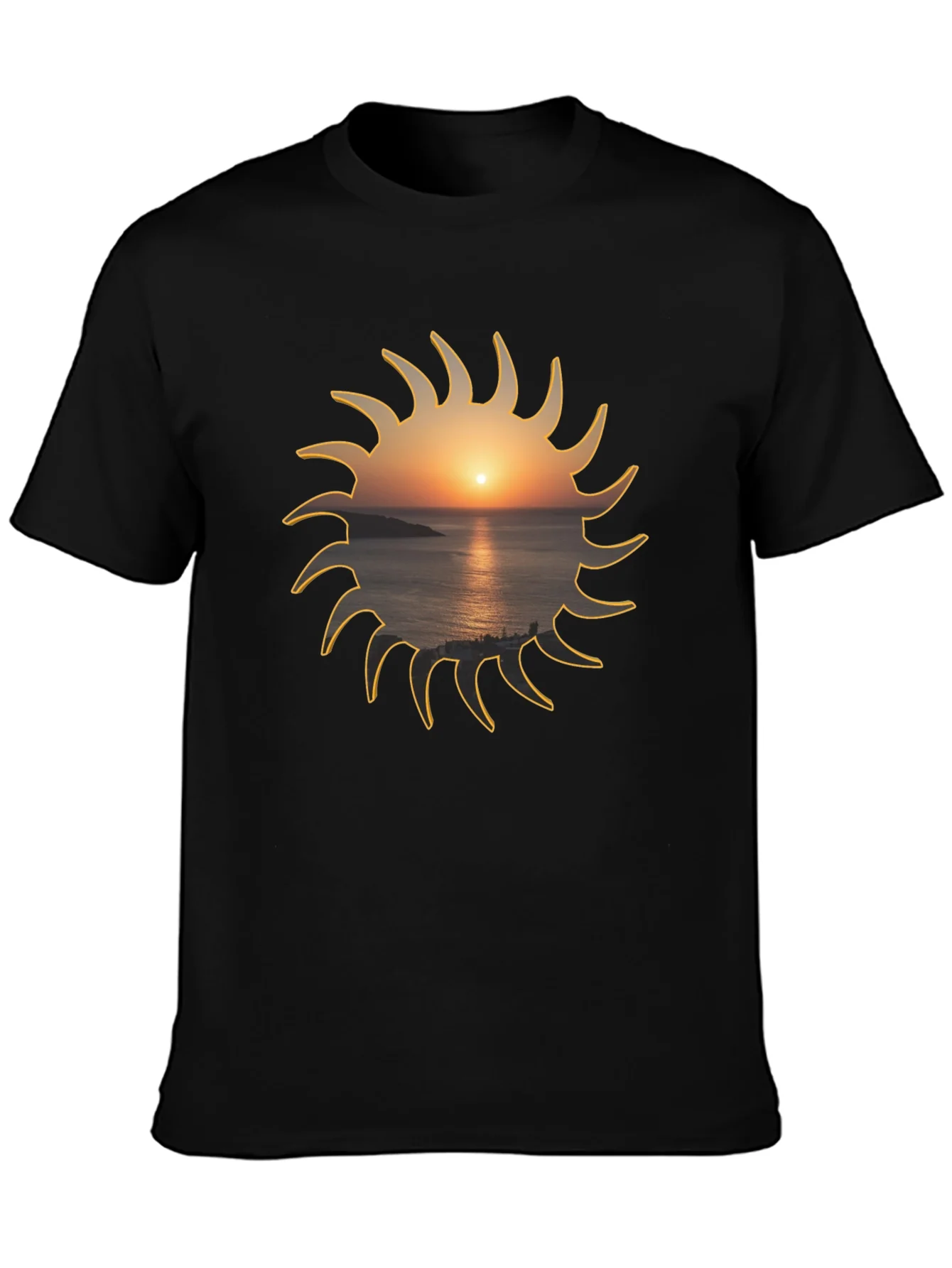 Camiseta Negra Sol con Atardecer Marino