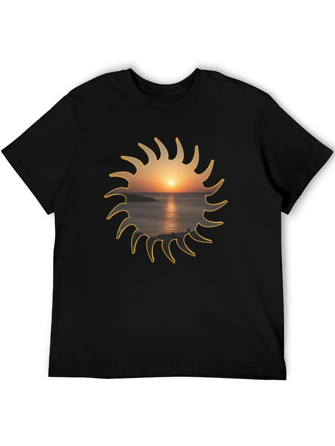 Camiseta Negra Sol con Atardecer Marino
