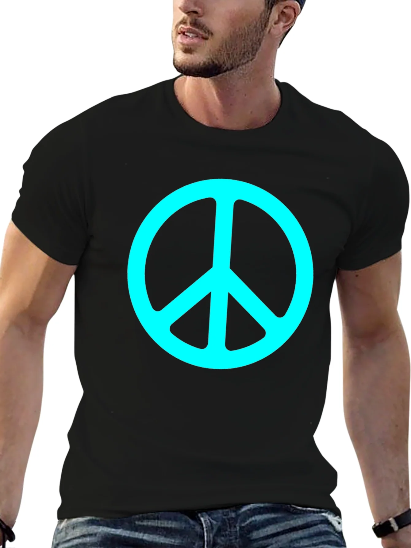 Camiseta Negra con S¨ªmbolo de Paz Turquesa