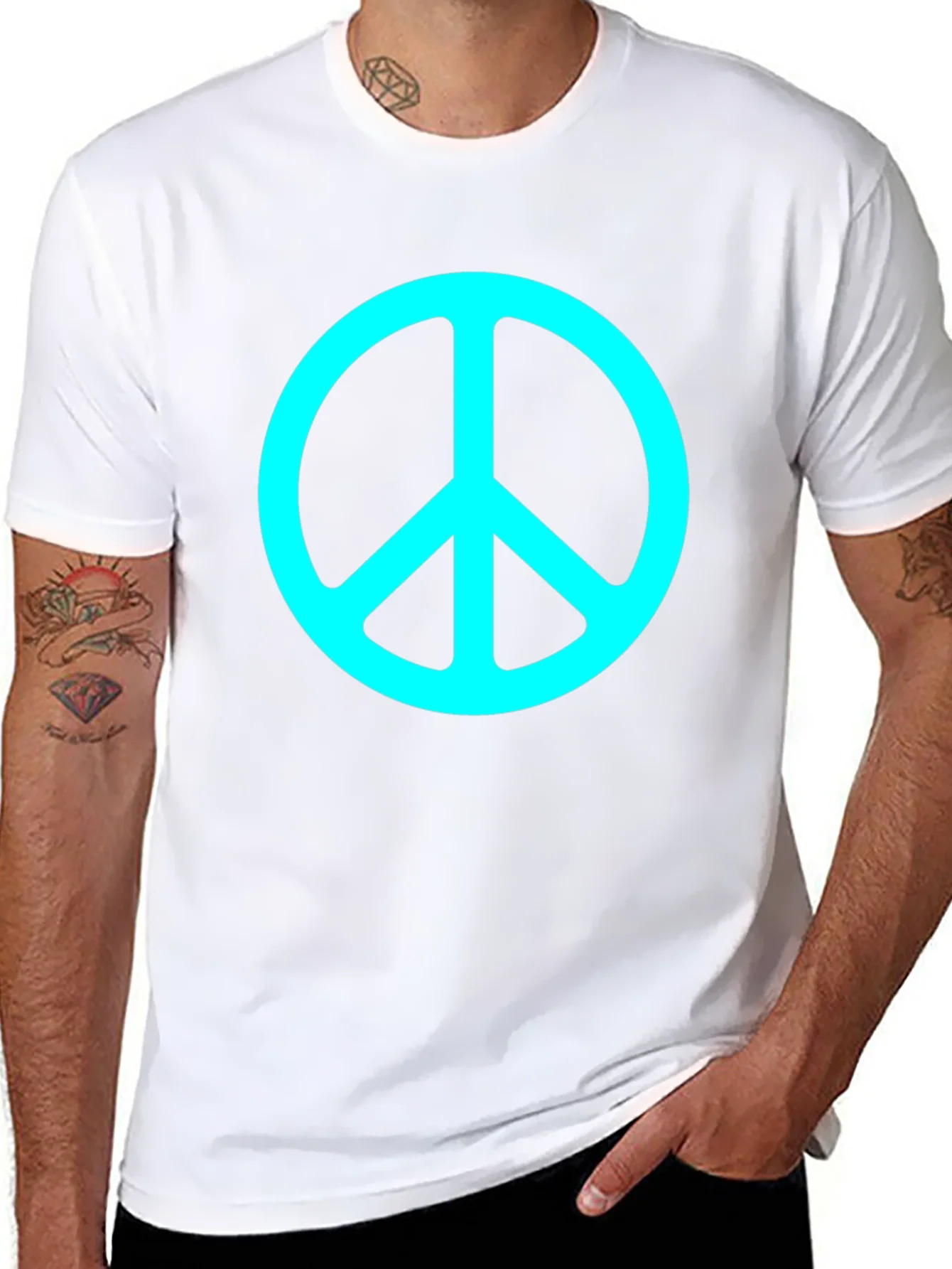 Camiseta Negra con S¨ªmbolo de Paz Turquesa