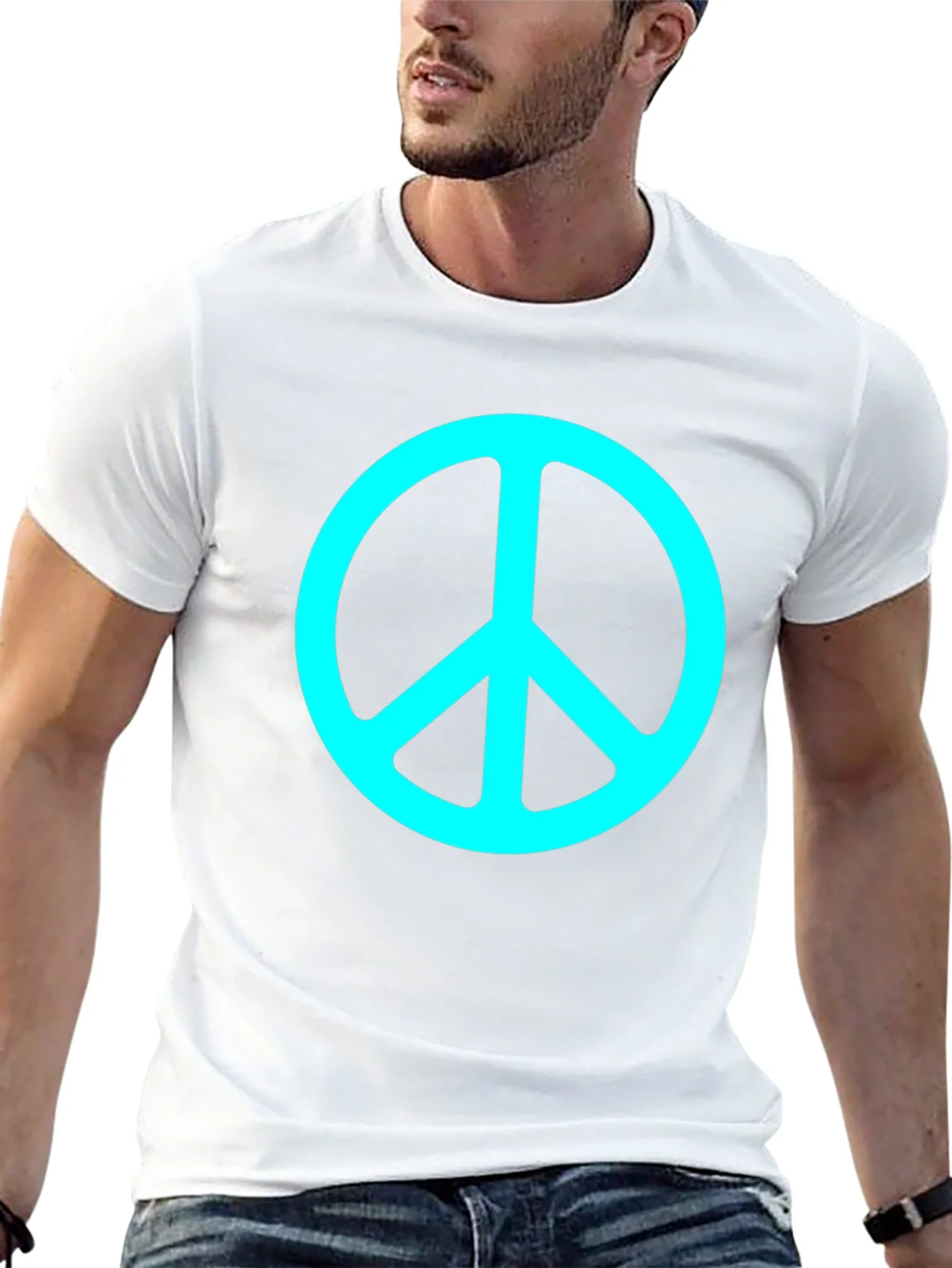 Camiseta Negra con S¨ªmbolo de Paz Turquesa