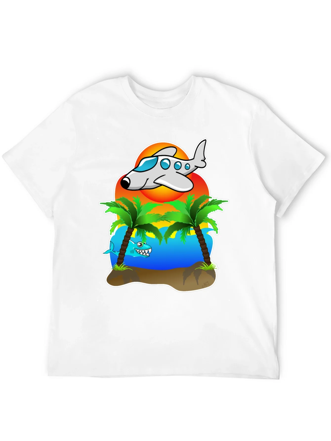Rebbecca Tropical Getaway T-Shirt - Airplane & Shark Design