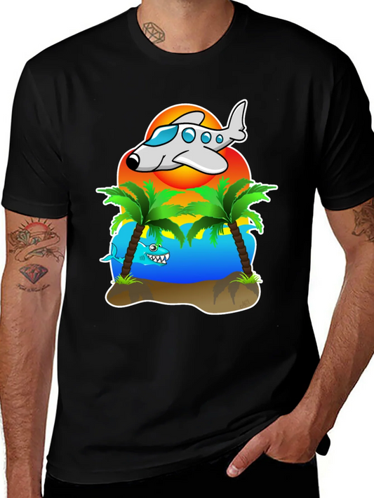 Rebbecca Tropical Getaway T-Shirt - Airplane & Shark Design