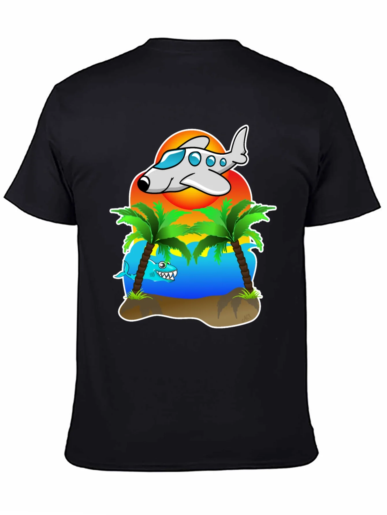 Rebbecca Tropical Getaway T-Shirt - Airplane & Shark Design