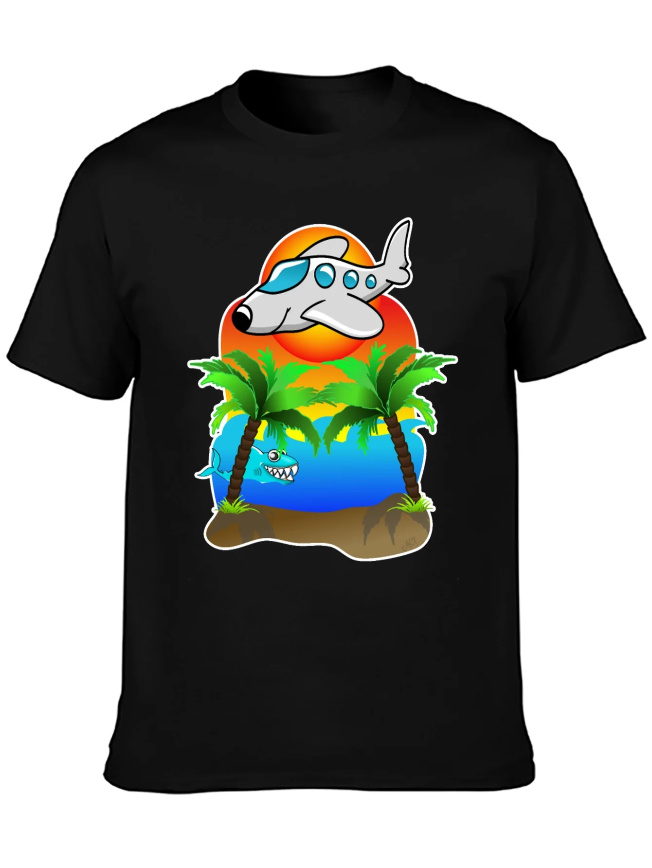 Rebbecca Tropical Getaway T-Shirt - Airplane & Shark Design