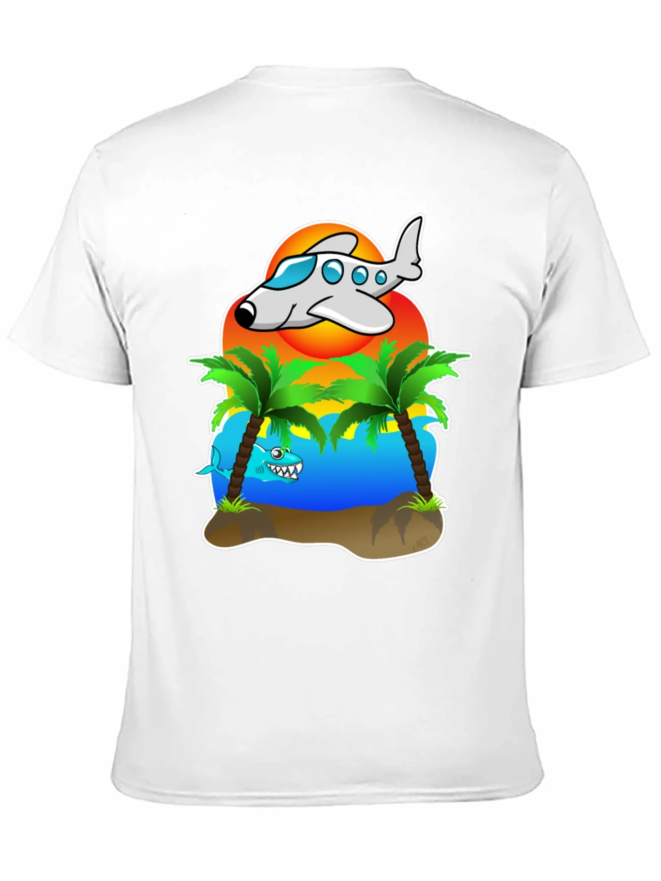 Rebbecca Tropical Getaway T-Shirt - Airplane & Shark Design