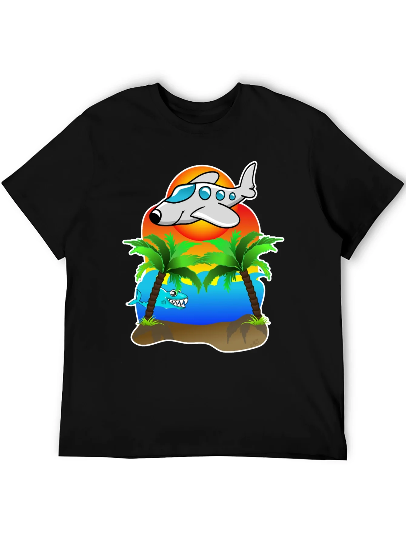 Rebbecca Tropical Getaway T-Shirt - Airplane & Shark Design