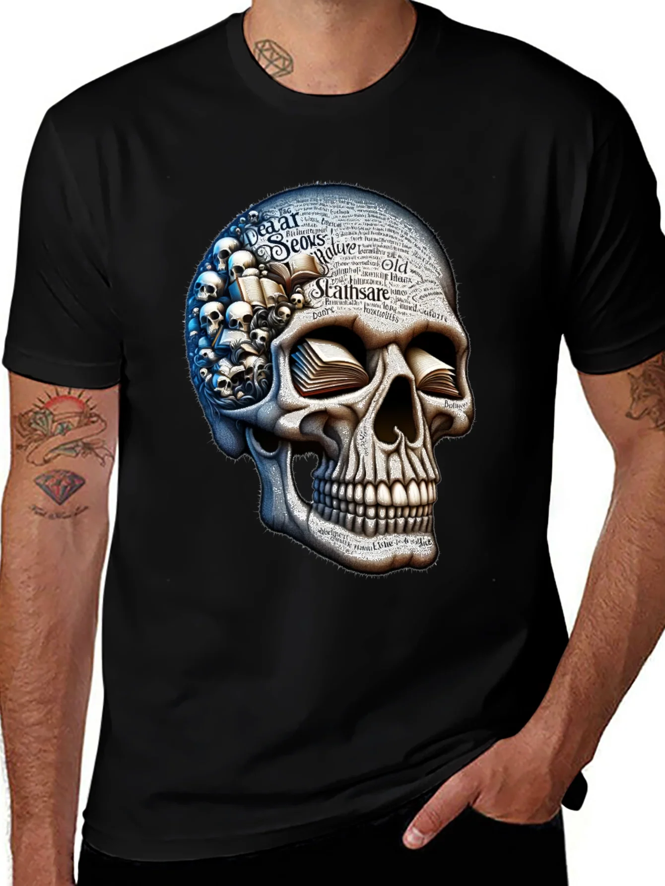 Rebbecca Skull with Books Graphic T-Shirt