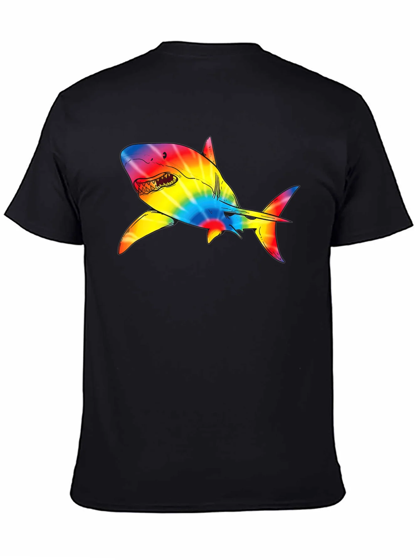 Camiseta Negra con Tibur¨®n Tie-Dye Psicod¨¦lico