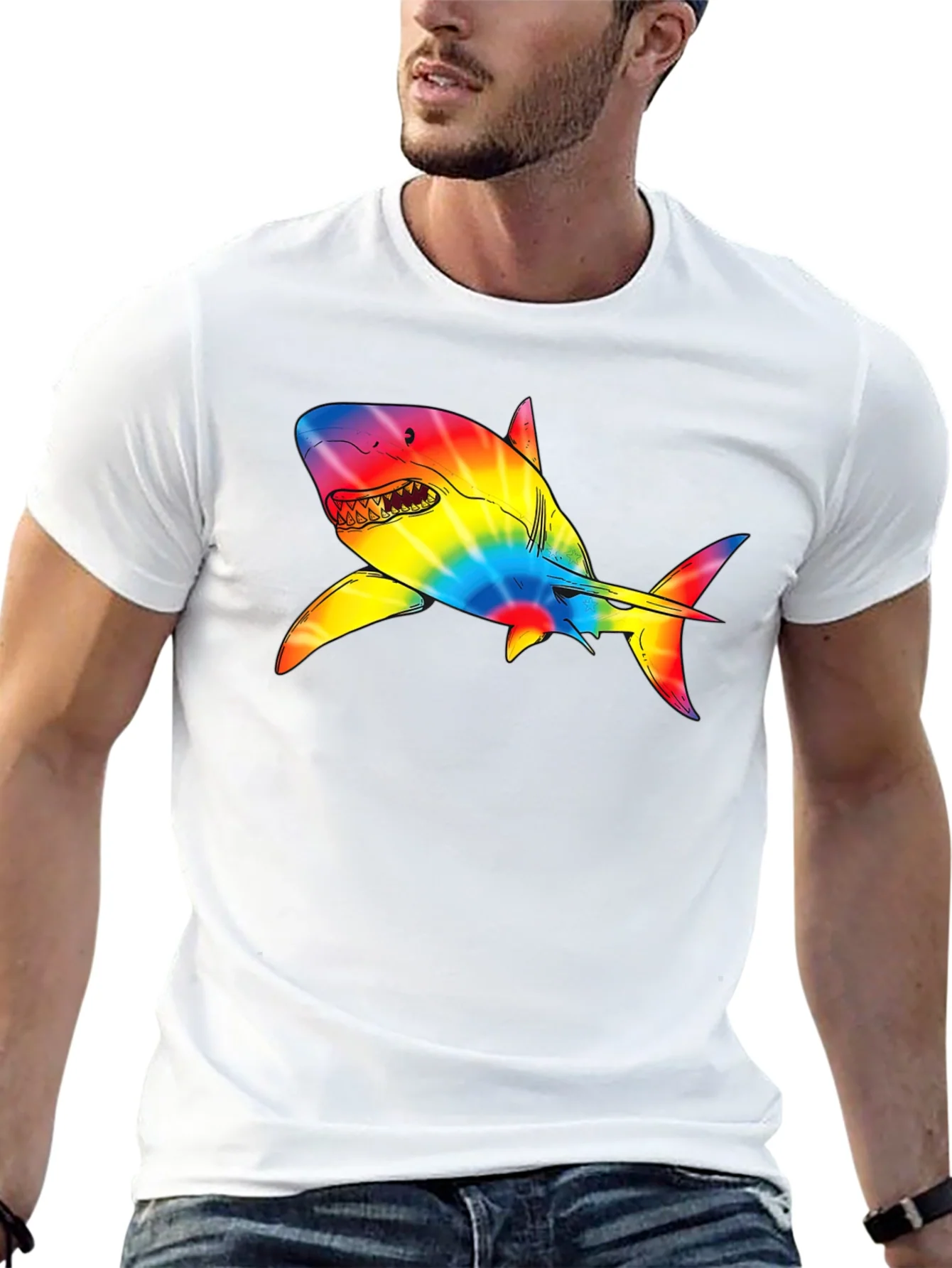 Camiseta Negra con Tibur¨®n Tie-Dye Psicod¨¦lico