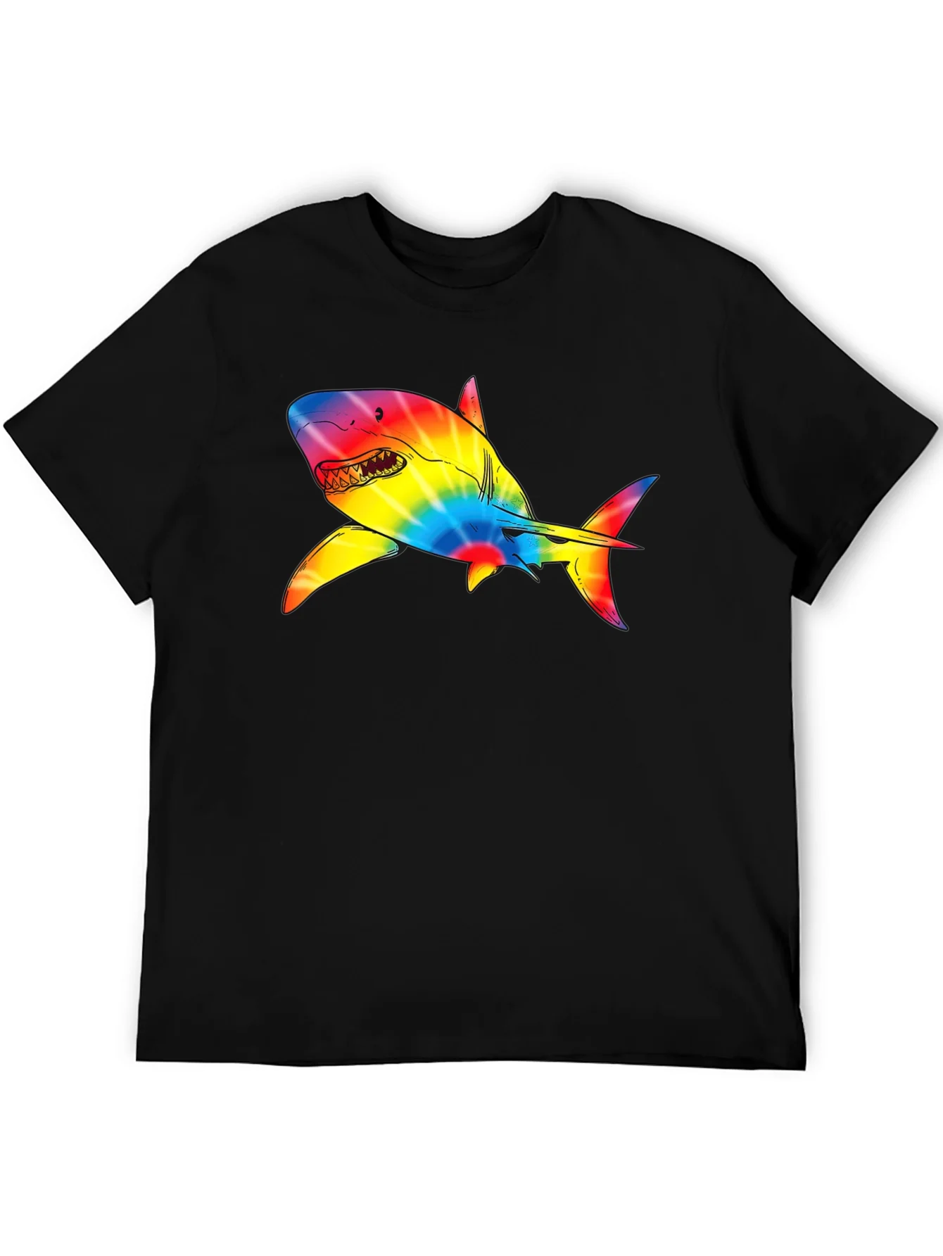 Camiseta Negra con Tibur¨®n Tie-Dye Psicod¨¦lico