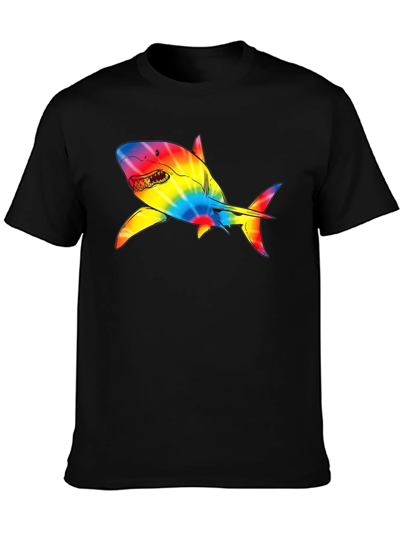 Camiseta Negra con Tibur¨®n Tie-Dye Psicod¨¦lico