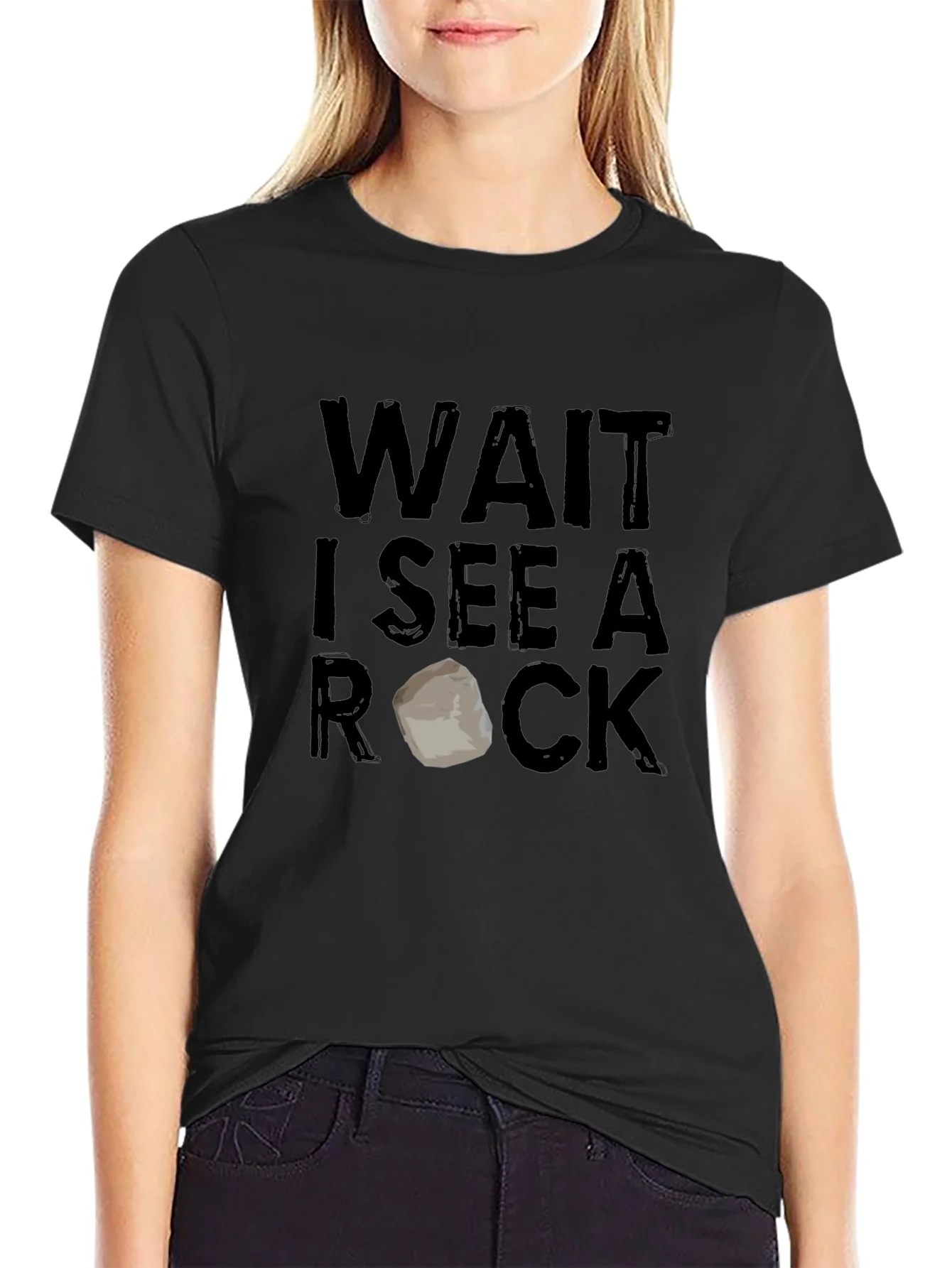 Camiseta Negra Espera veo una roca