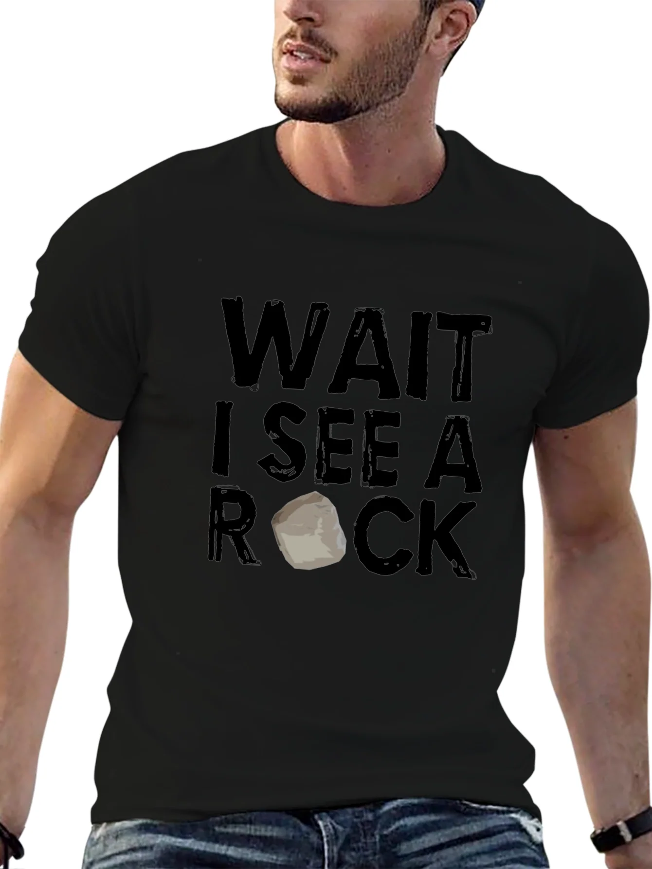 Camiseta Negra Espera veo una roca
