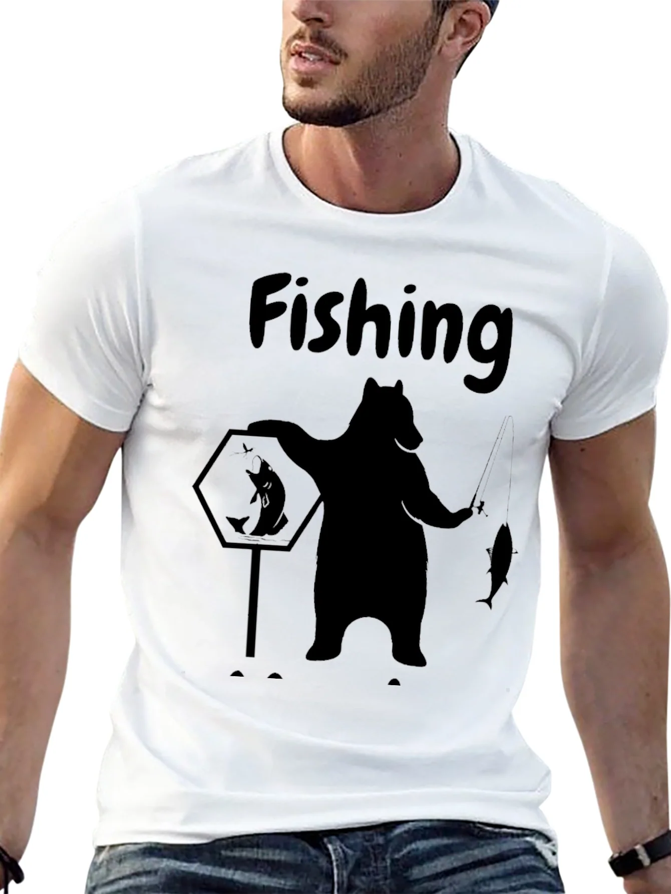 Rebbecca Fishing Bear Black Graphic Tee