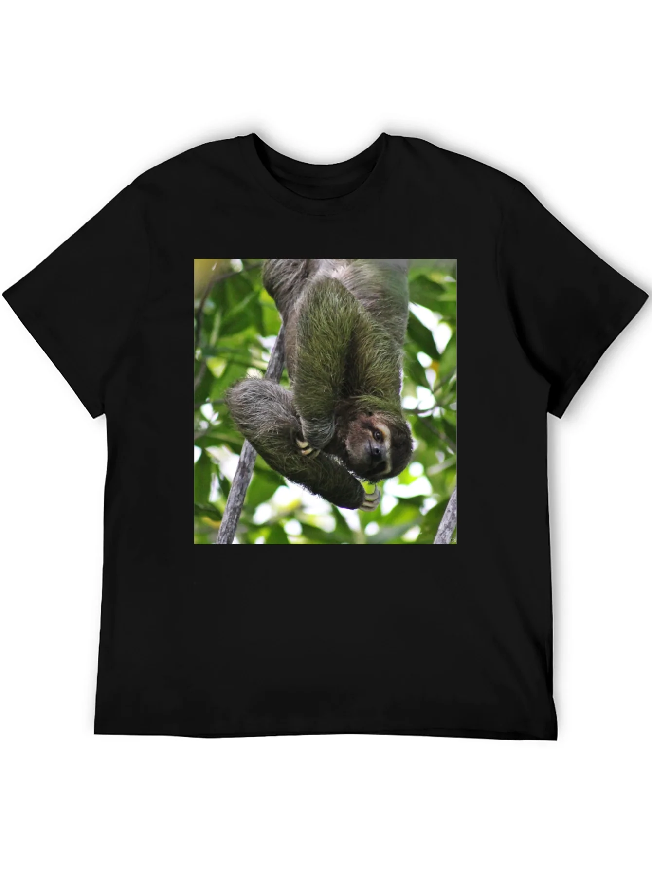 Camiseta Negra con Dise?o de Perezoso Colgando