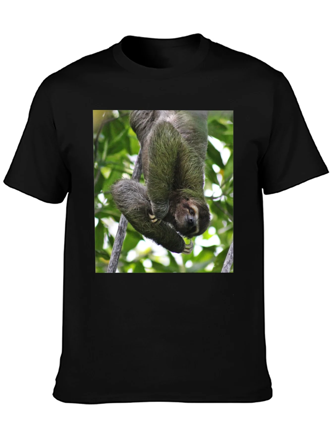 Camiseta Negra con Dise?o de Perezoso Colgando