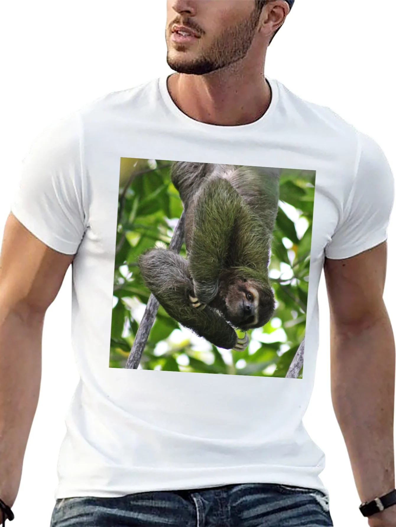 Camiseta Negra con Dise?o de Perezoso Colgando