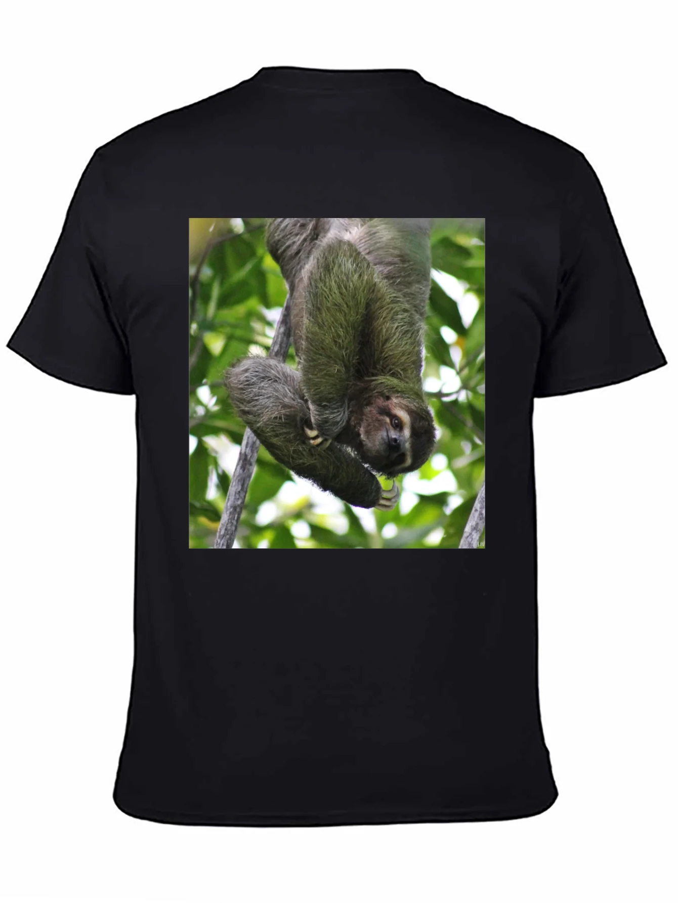 Camiseta Negra con Dise?o de Perezoso Colgando