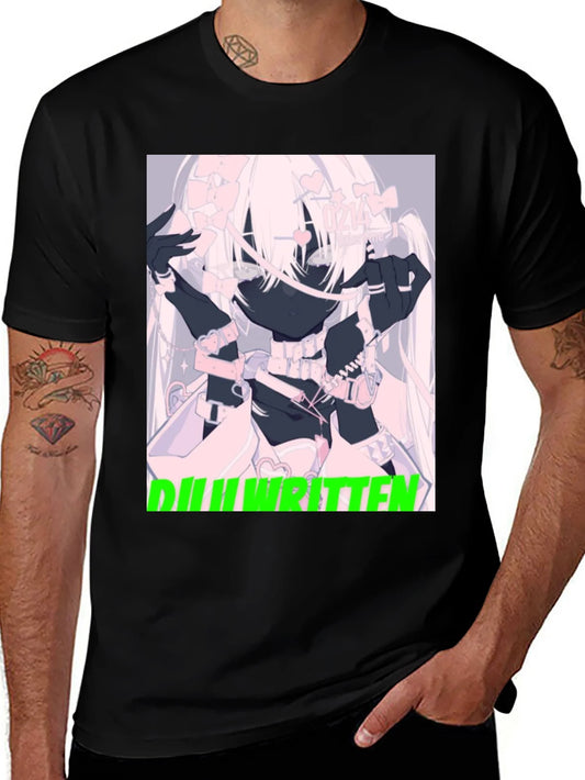 Camiseta Negra Estampada - Dise?o Anime ¨²nico