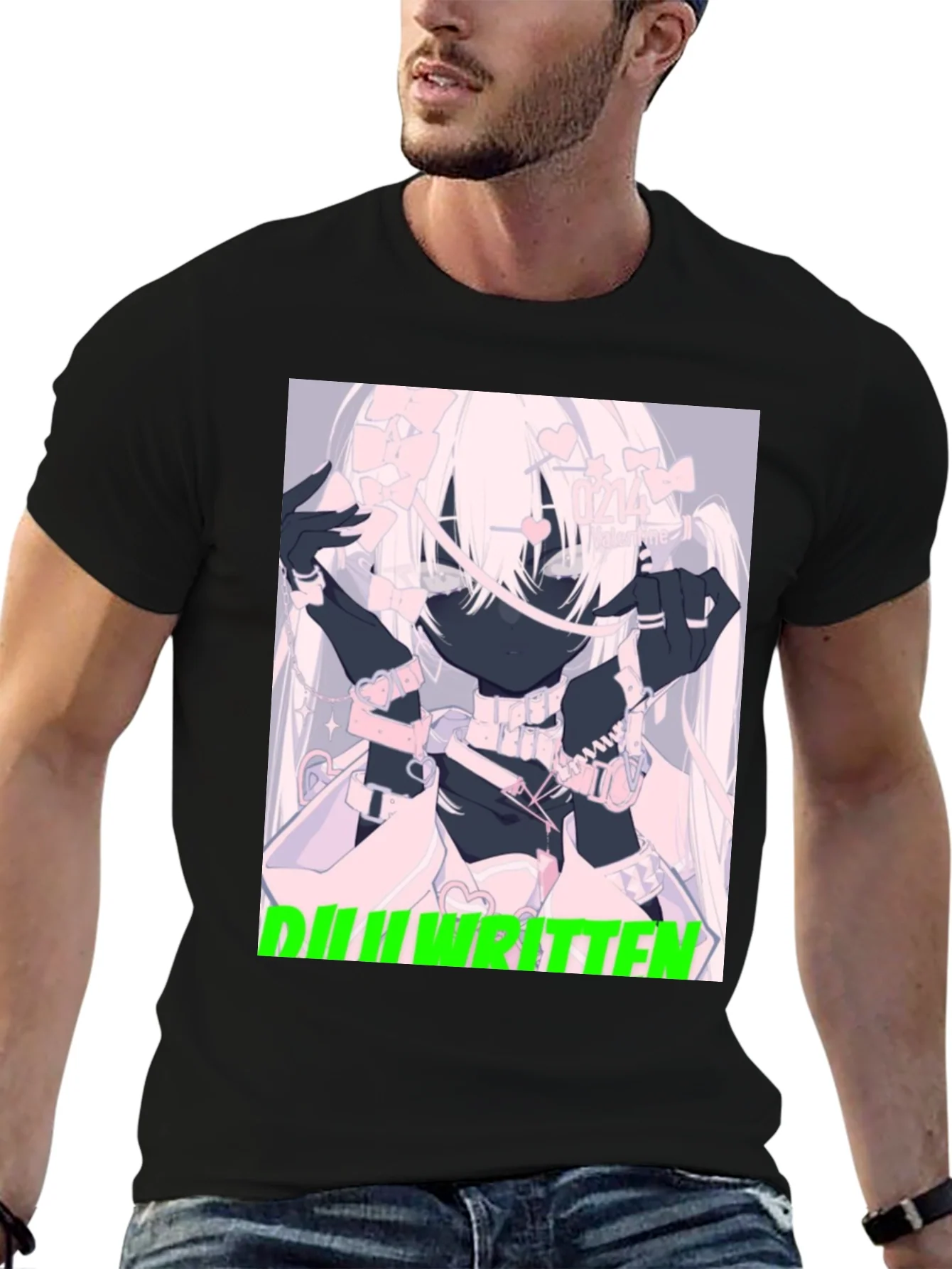 Camiseta Negra Estampada - Dise?o Anime ¨²nico