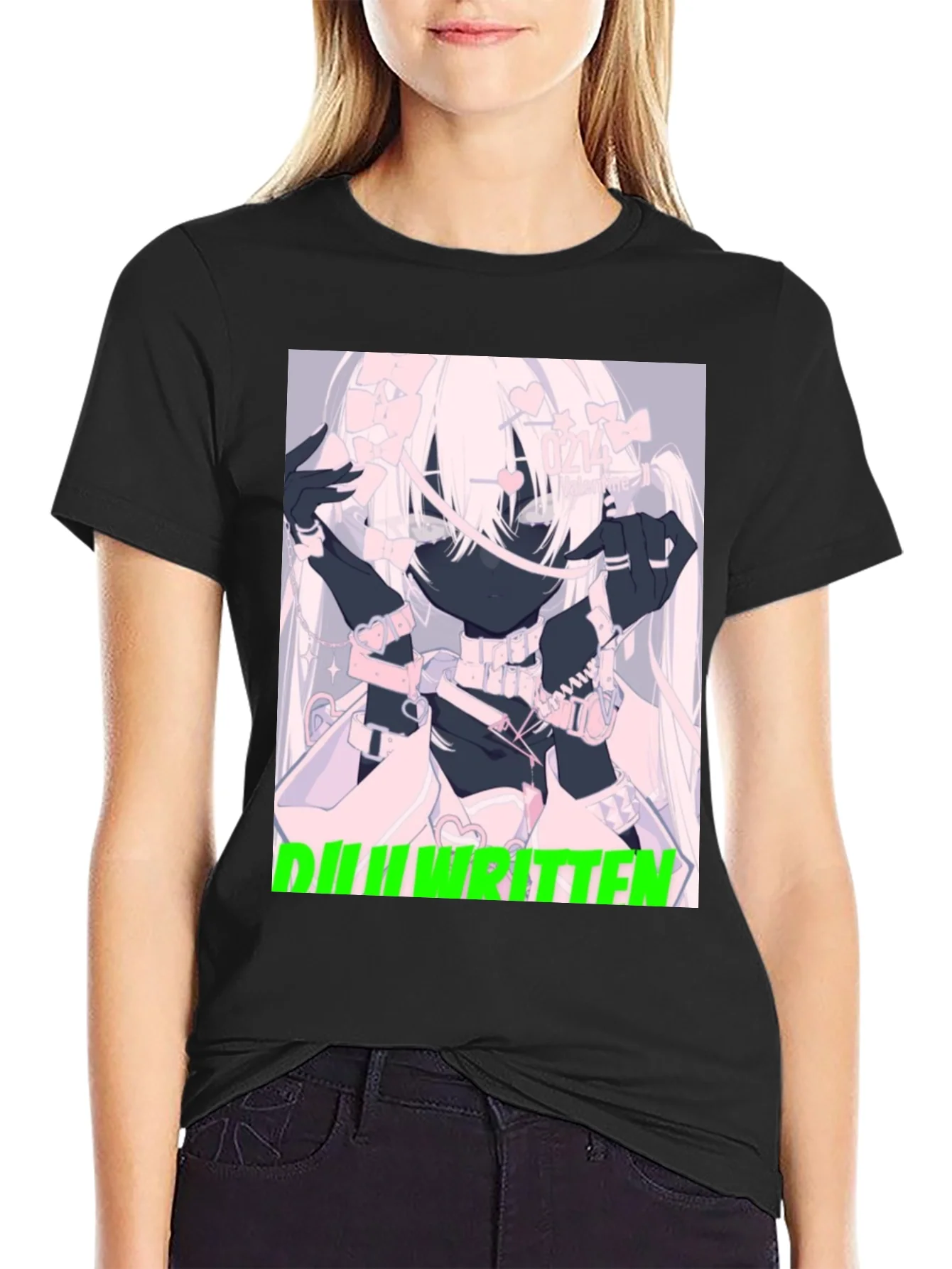 Camiseta Negra Estampada - Dise?o Anime ¨²nico