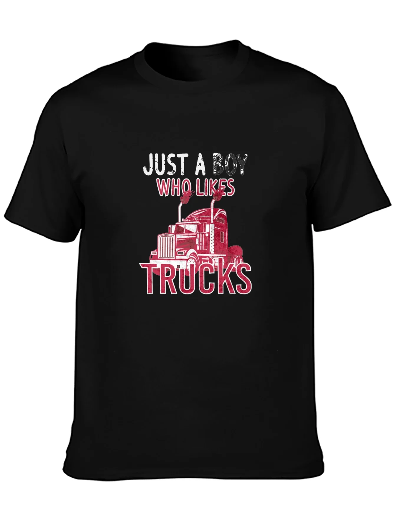 Camiseta Negra: Just A Boy Who Likes Trucks