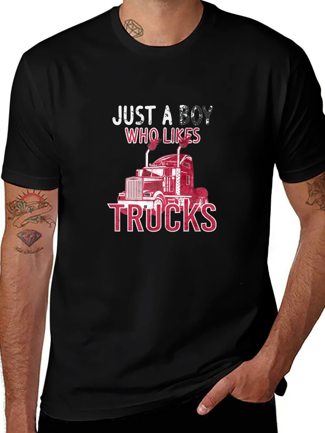 Camiseta Negra: Just A Boy Who Likes Trucks