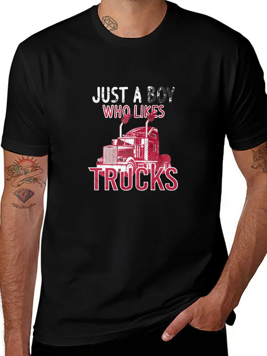 Camiseta Negra: Just A Boy Who Likes Trucks