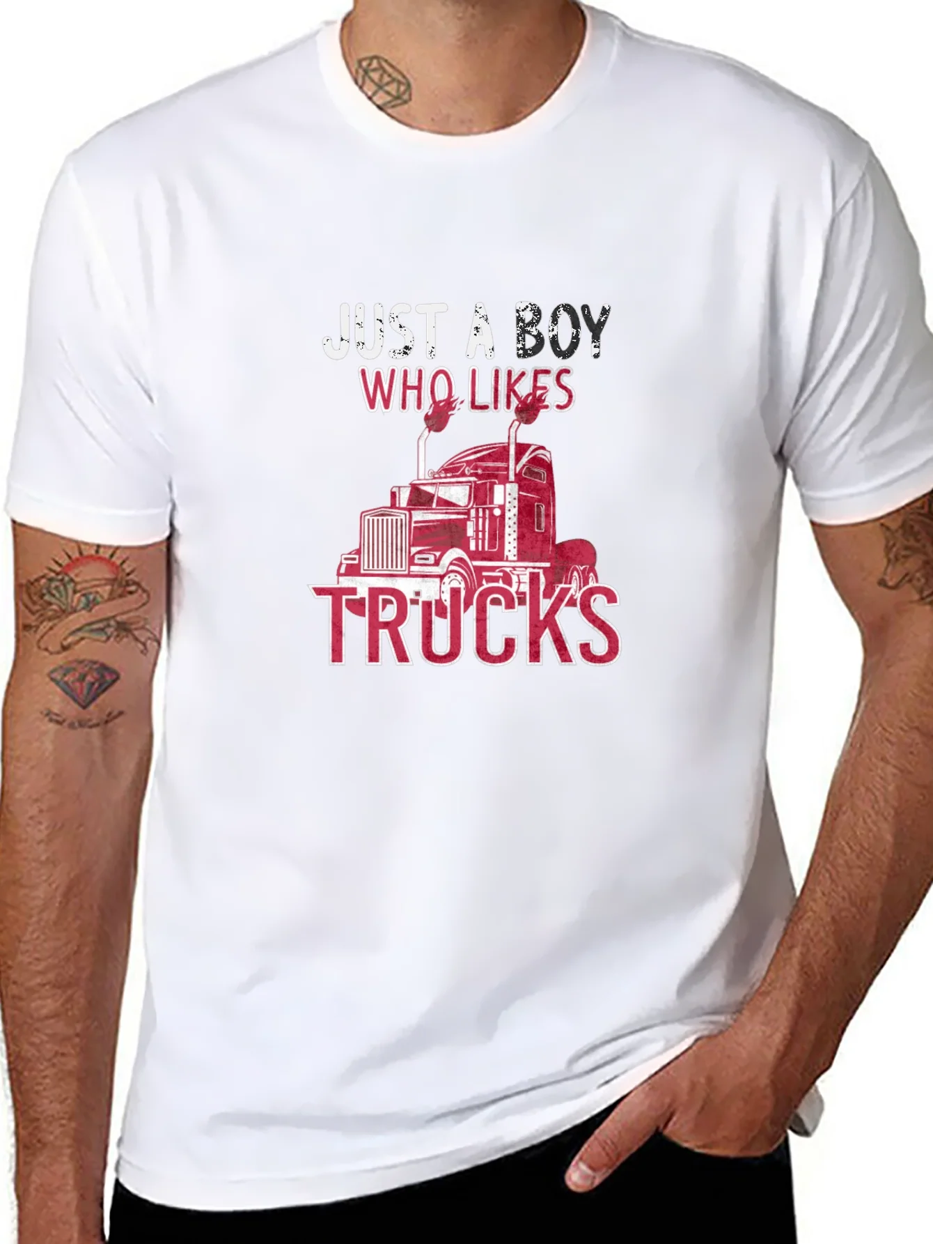 Camiseta Negra: Just A Boy Who Likes Trucks