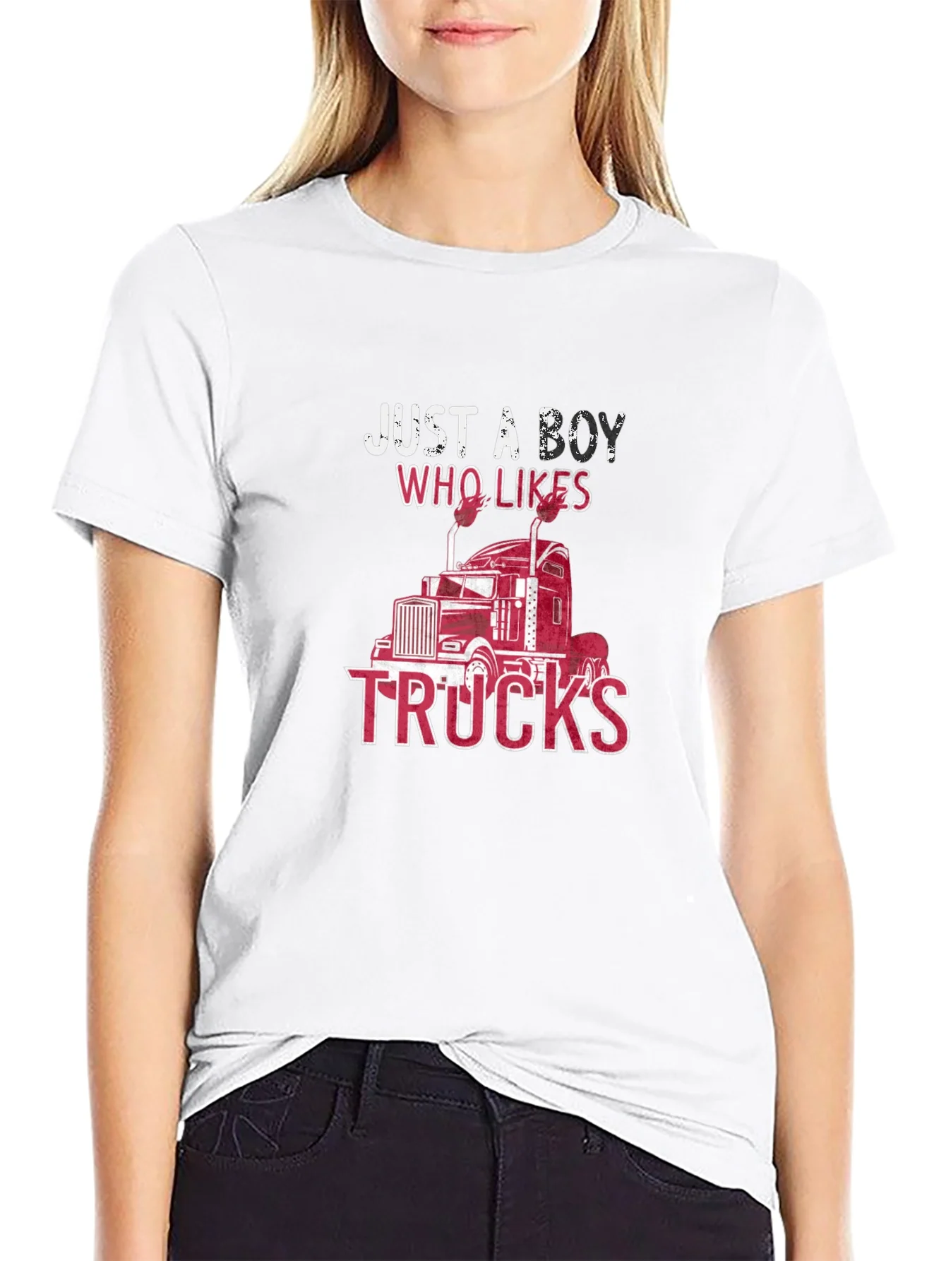 Camiseta Negra: Just A Boy Who Likes Trucks