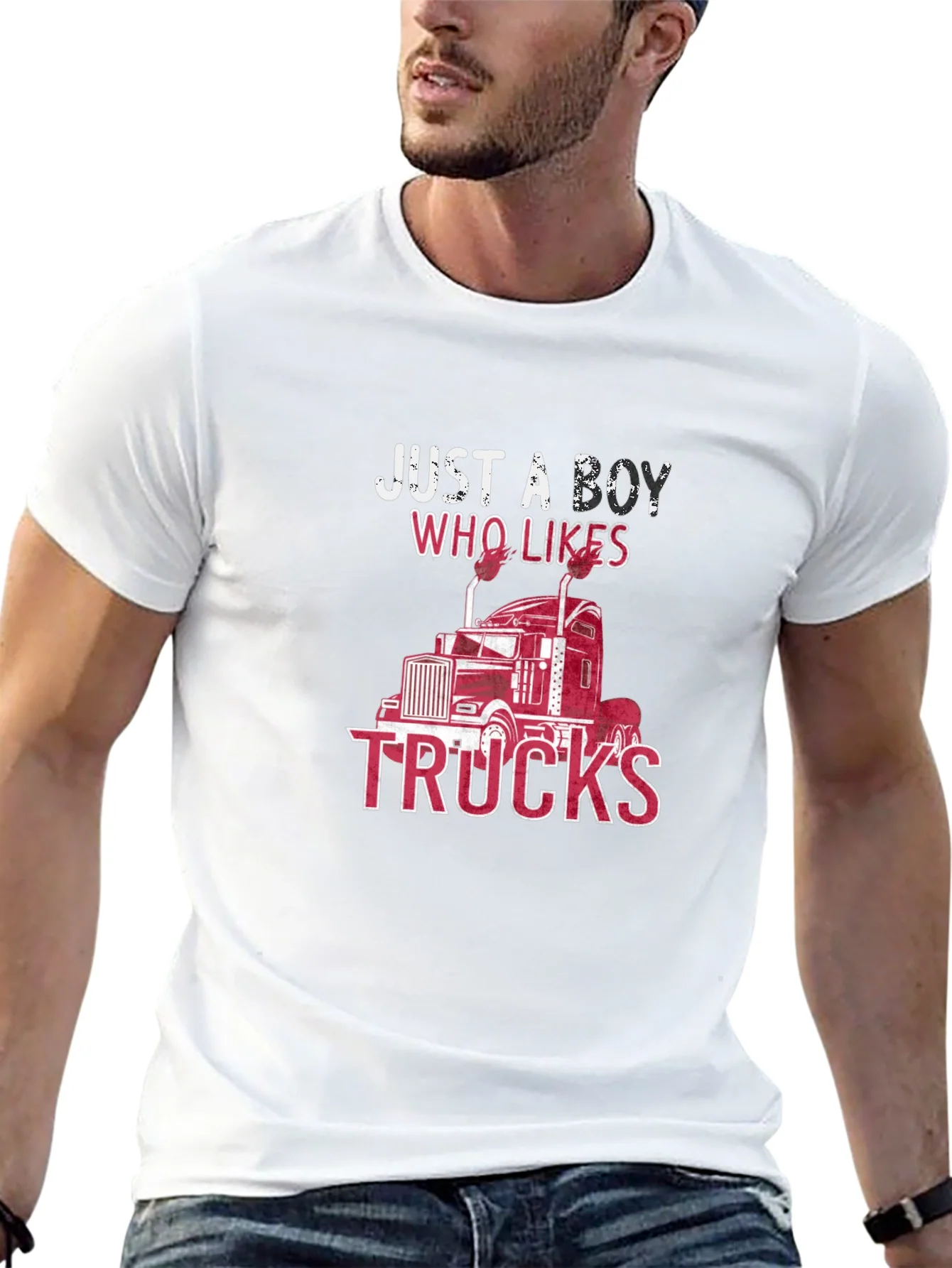 Camiseta Negra: Just A Boy Who Likes Trucks