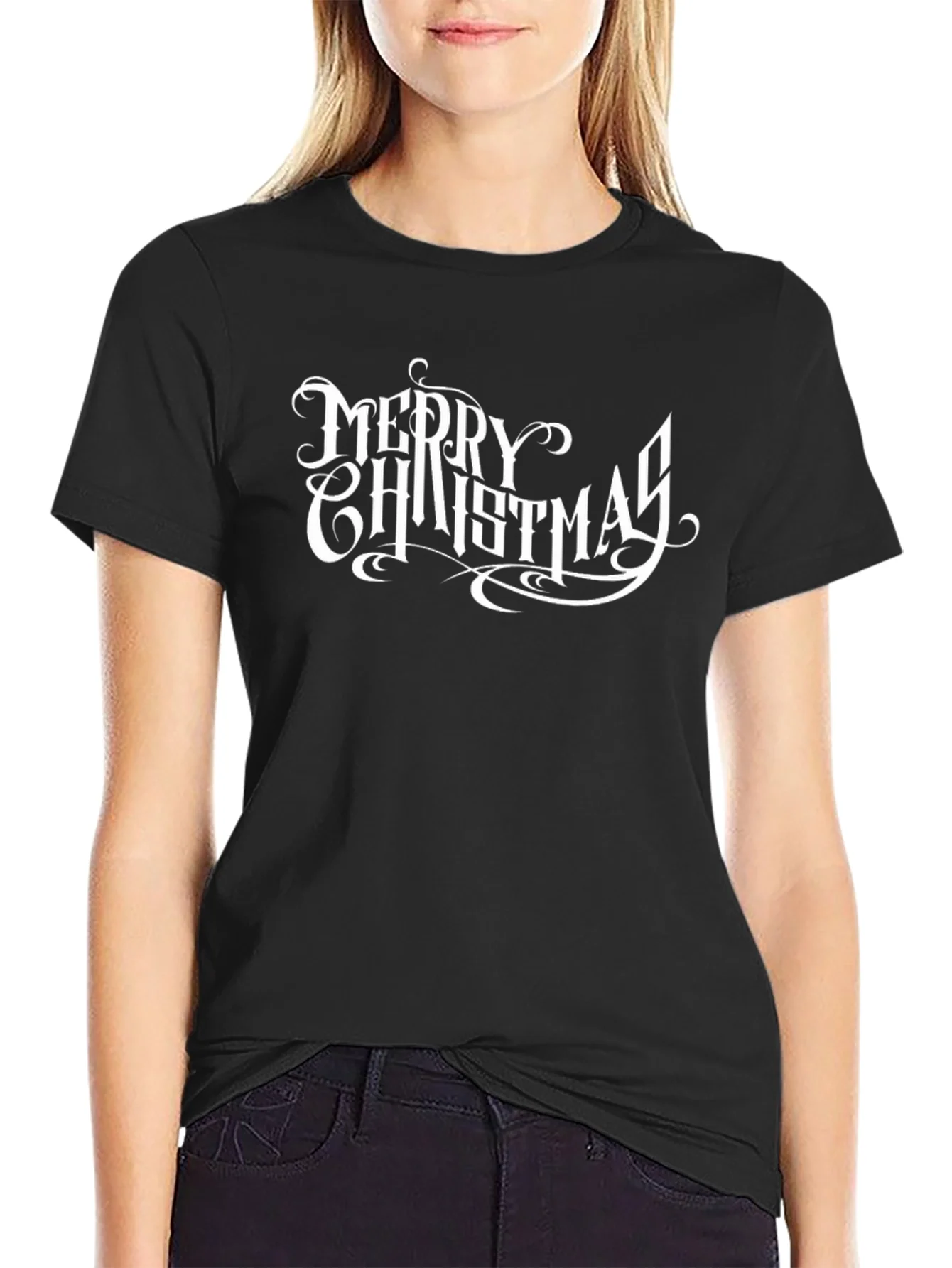 Camiseta Negra Feliz Navidad Dise?o Elegante