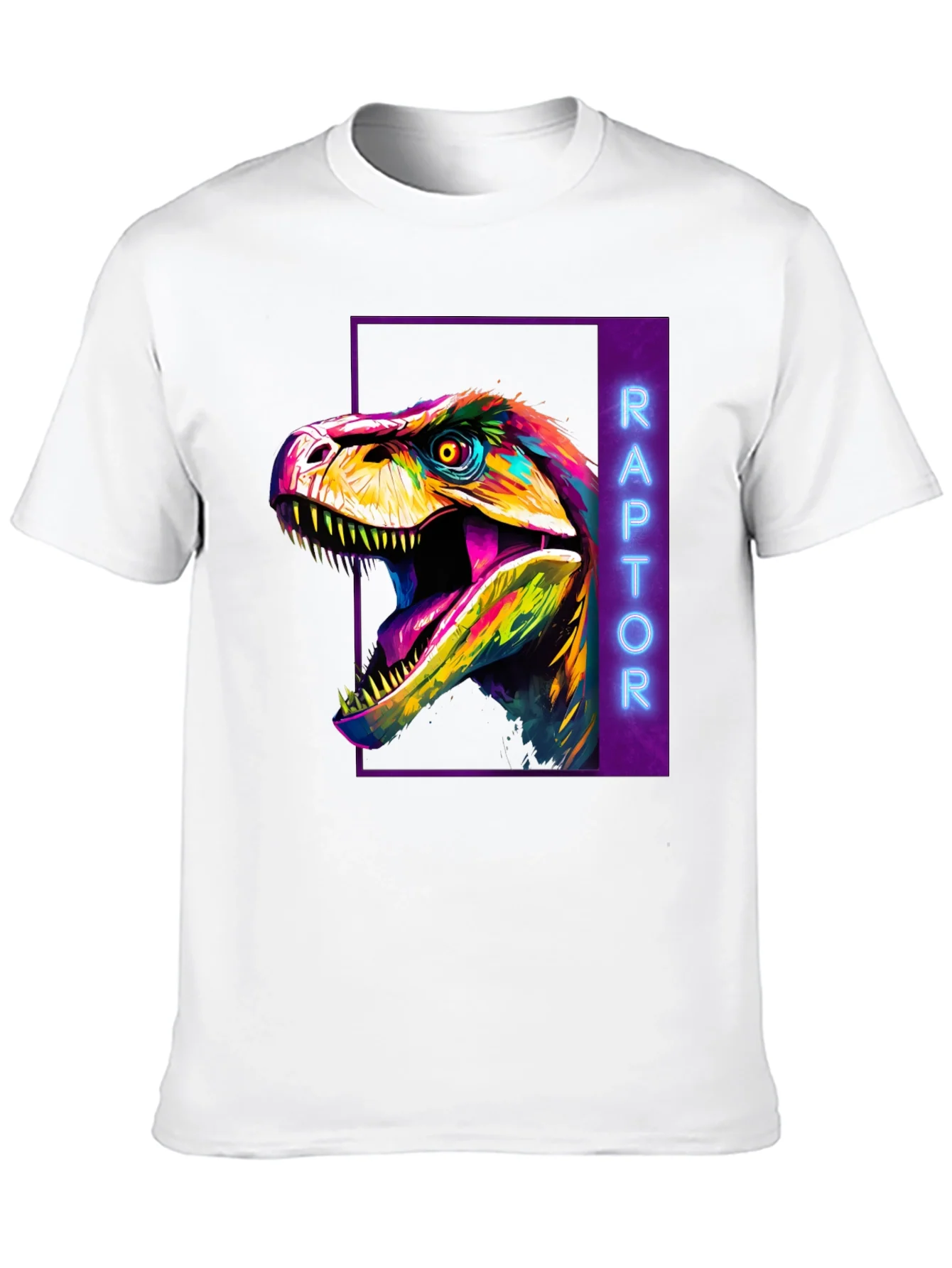 Camiseta Negra con Dise?o de Dinosaurio Raptor Ne¨®n