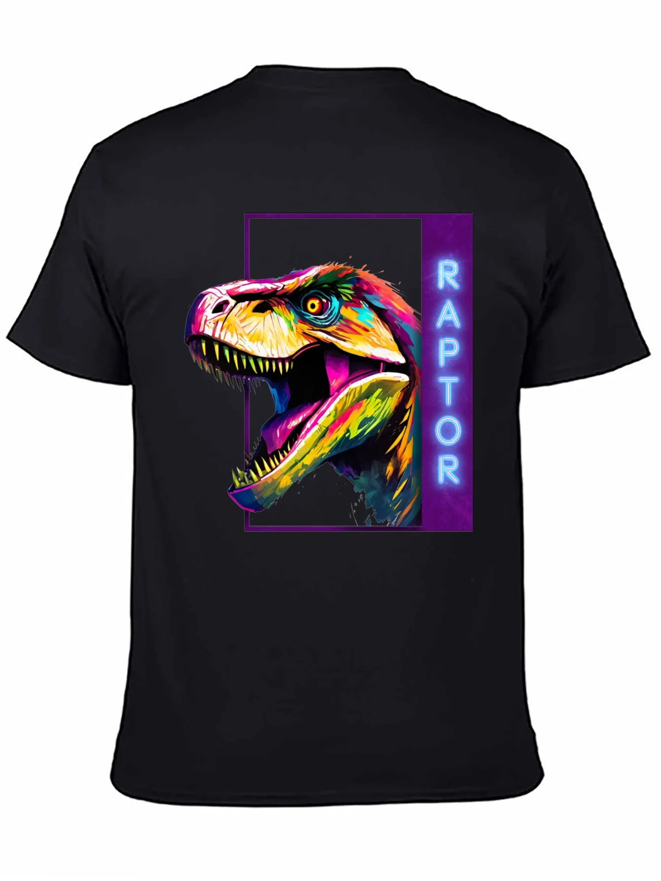 Camiseta Negra con Dise?o de Dinosaurio Raptor Ne¨®n