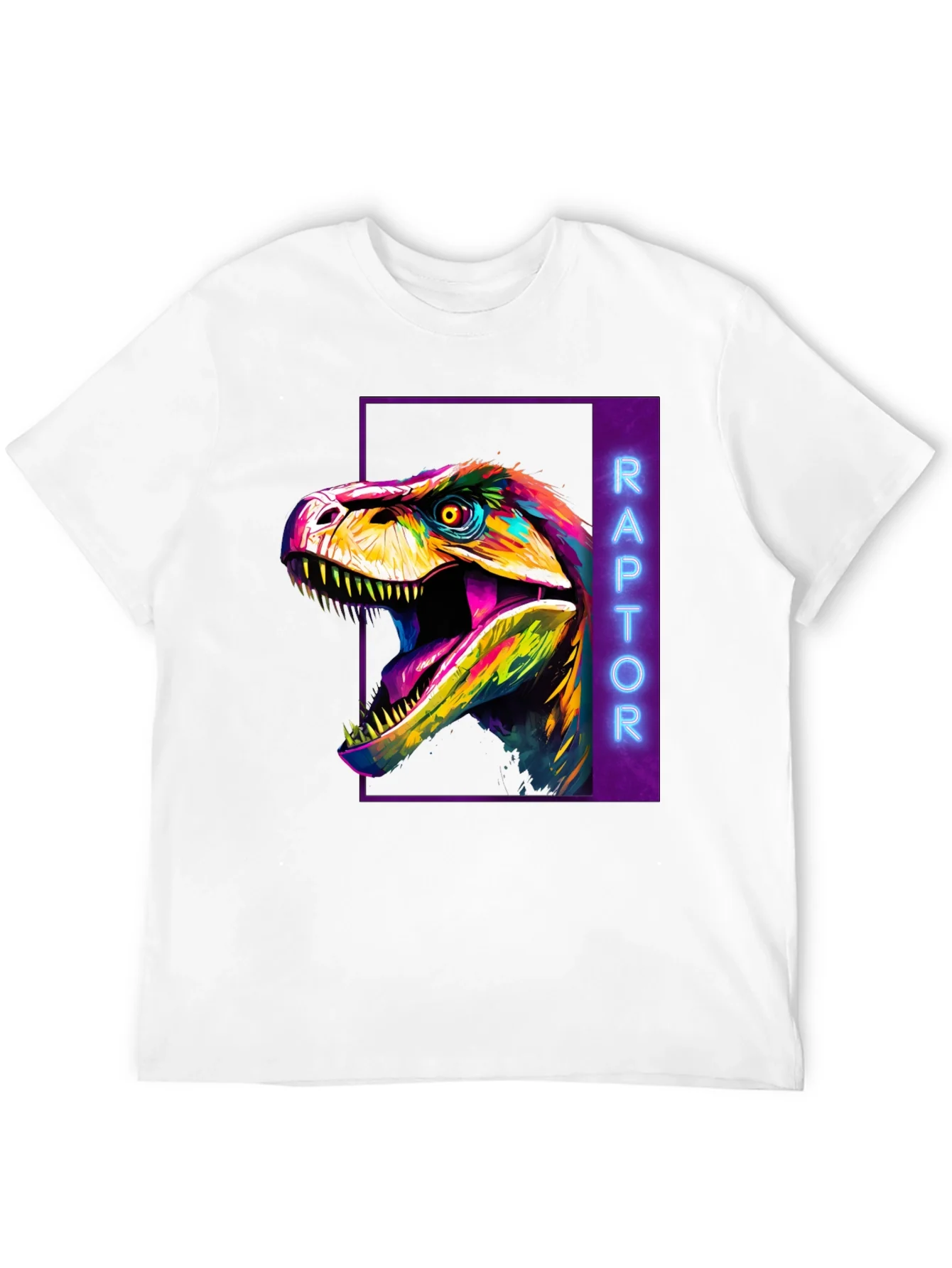 Camiseta Negra con Dise?o de Dinosaurio Raptor Ne¨®n