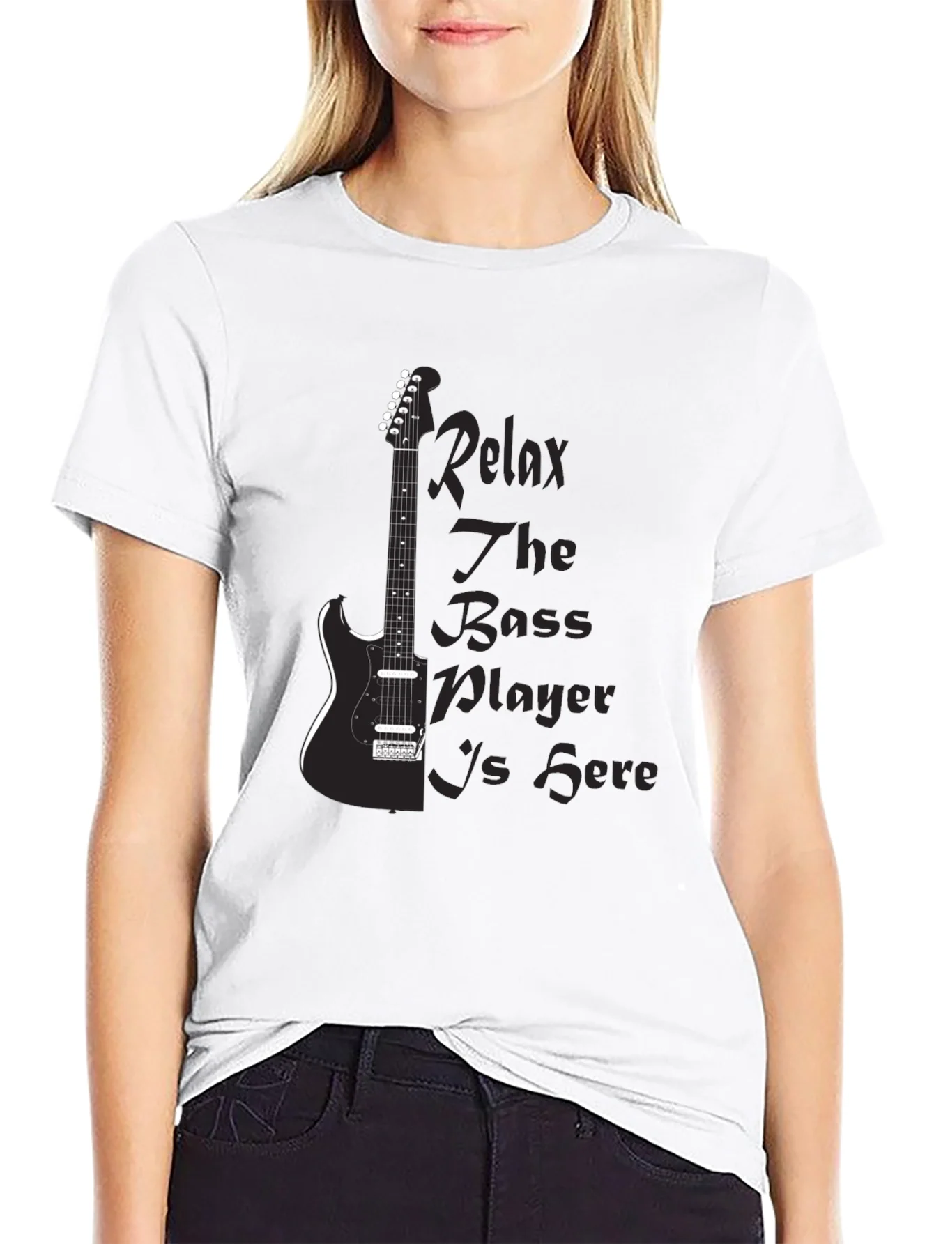 Rebbecca Relax Bass Player Black Graphic Tee