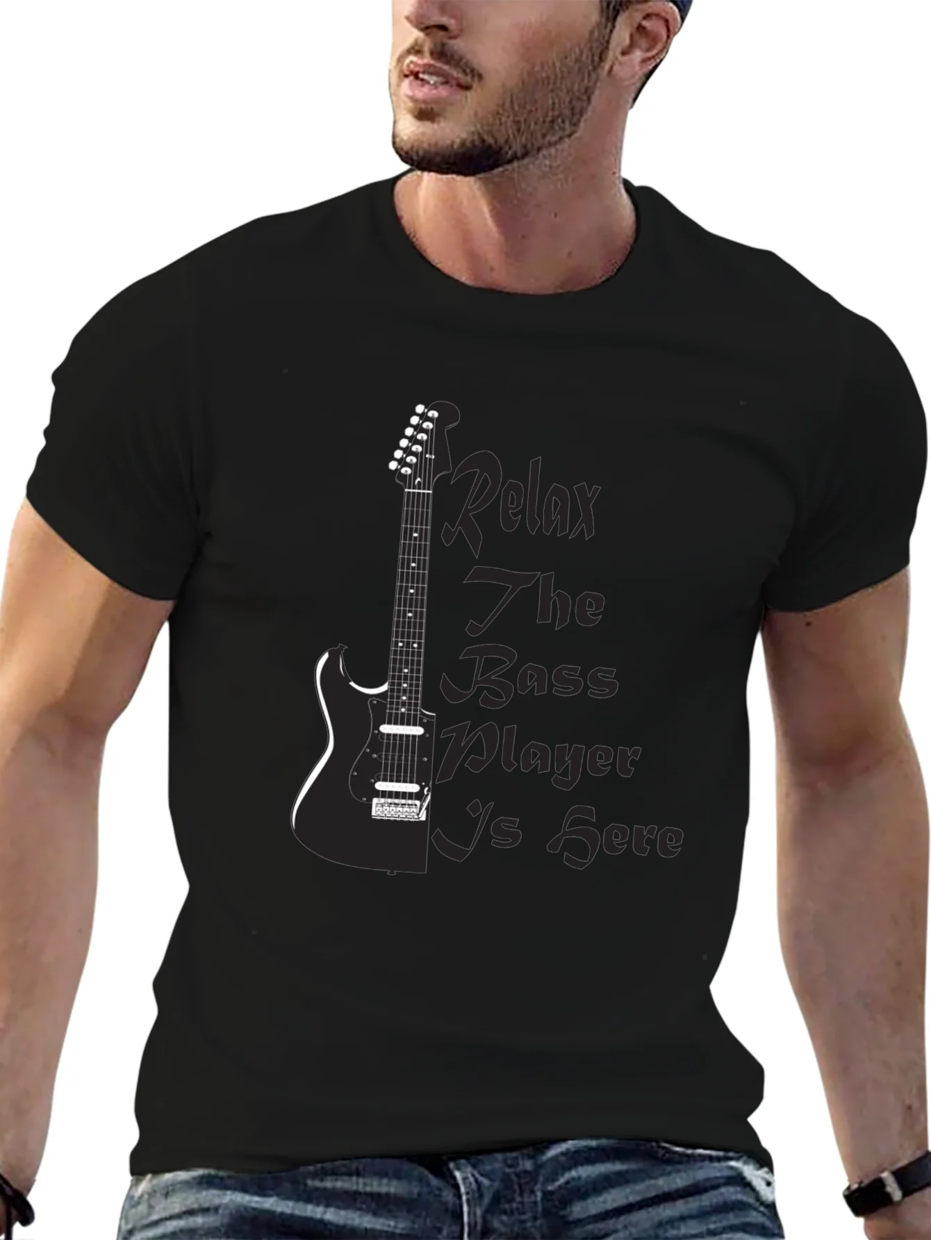 Rebbecca Relax Bass Player Black Graphic Tee