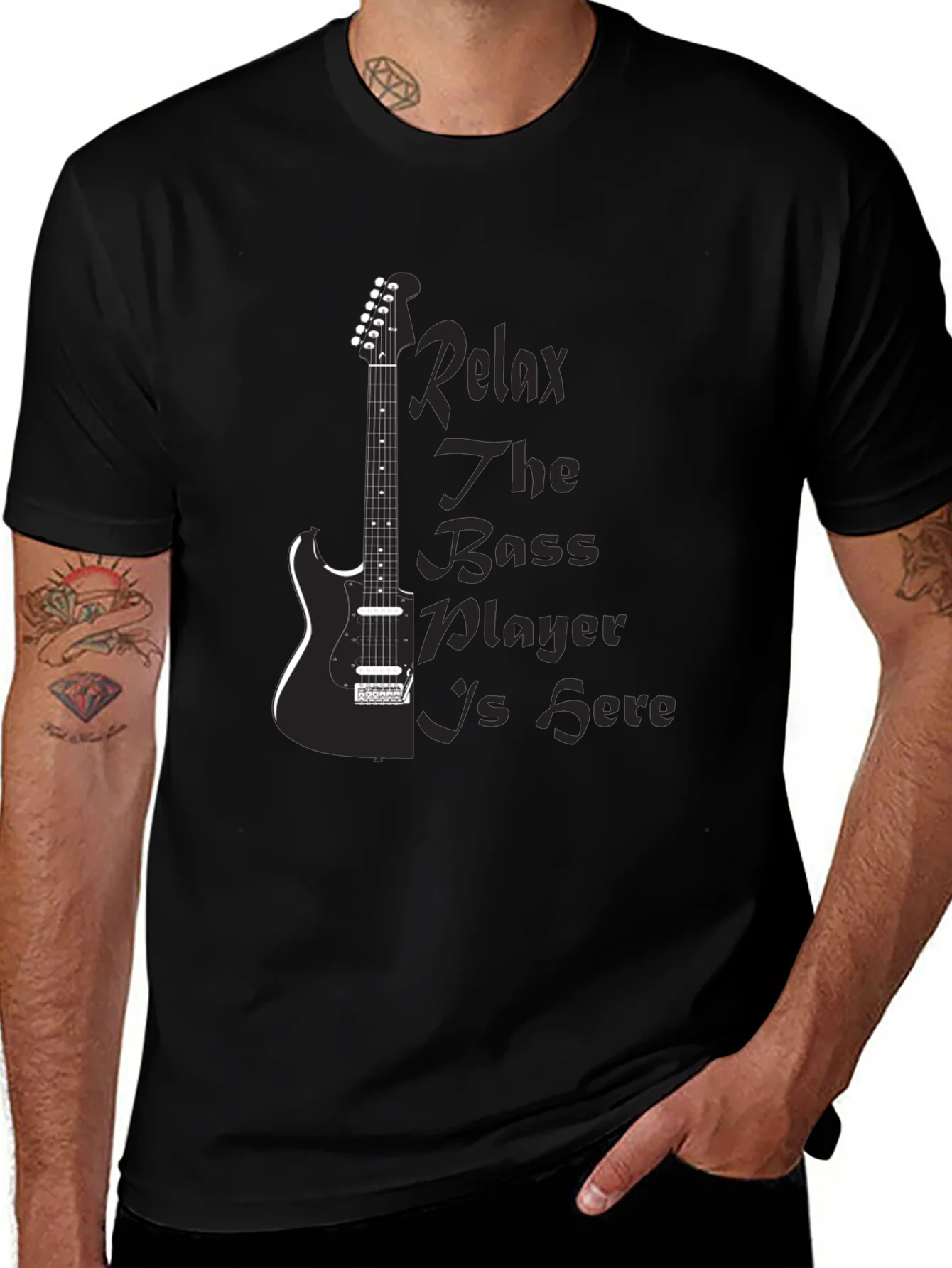 Rebbecca Relax Bass Player Black Graphic Tee
